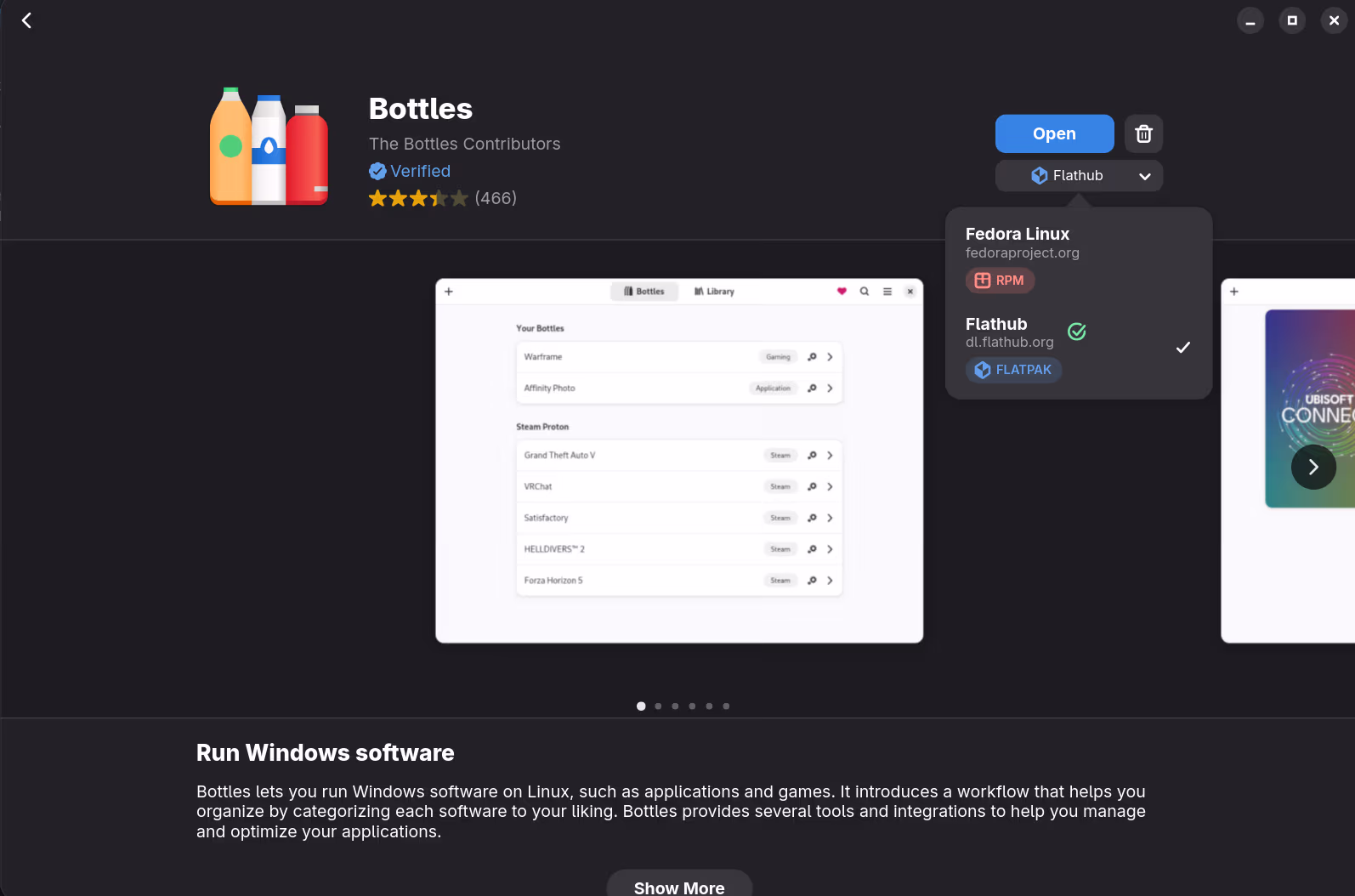 Bottles in the Flathub store