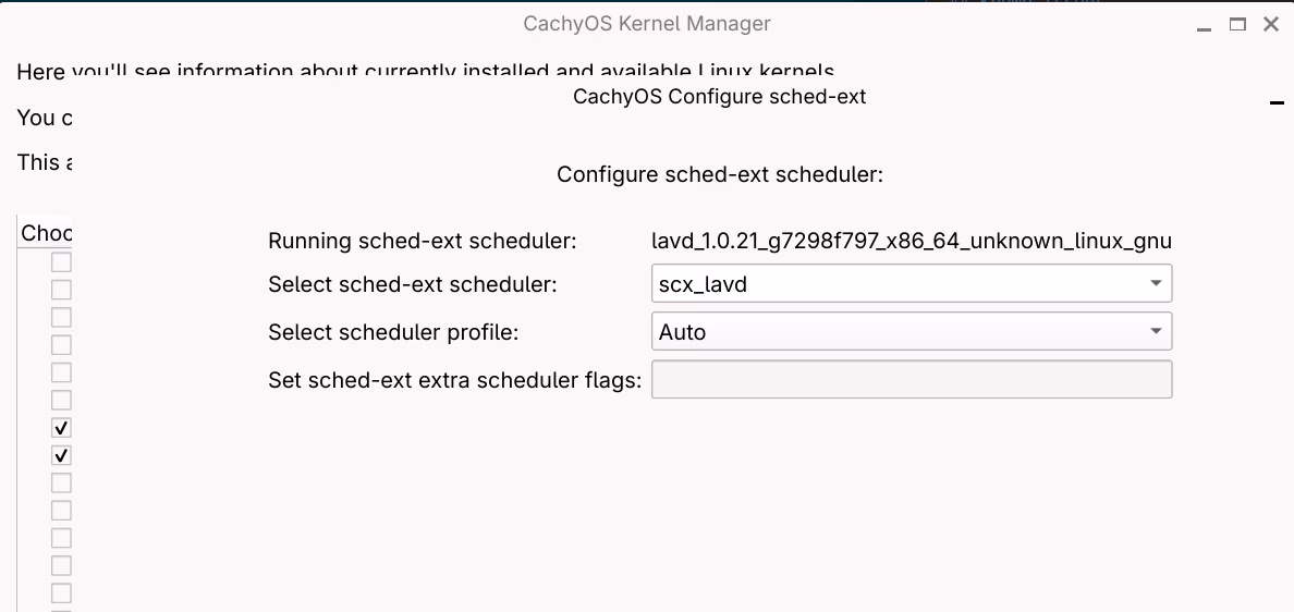 CachyOS Kernel Manager - Configure sched-ext with scx_lavd