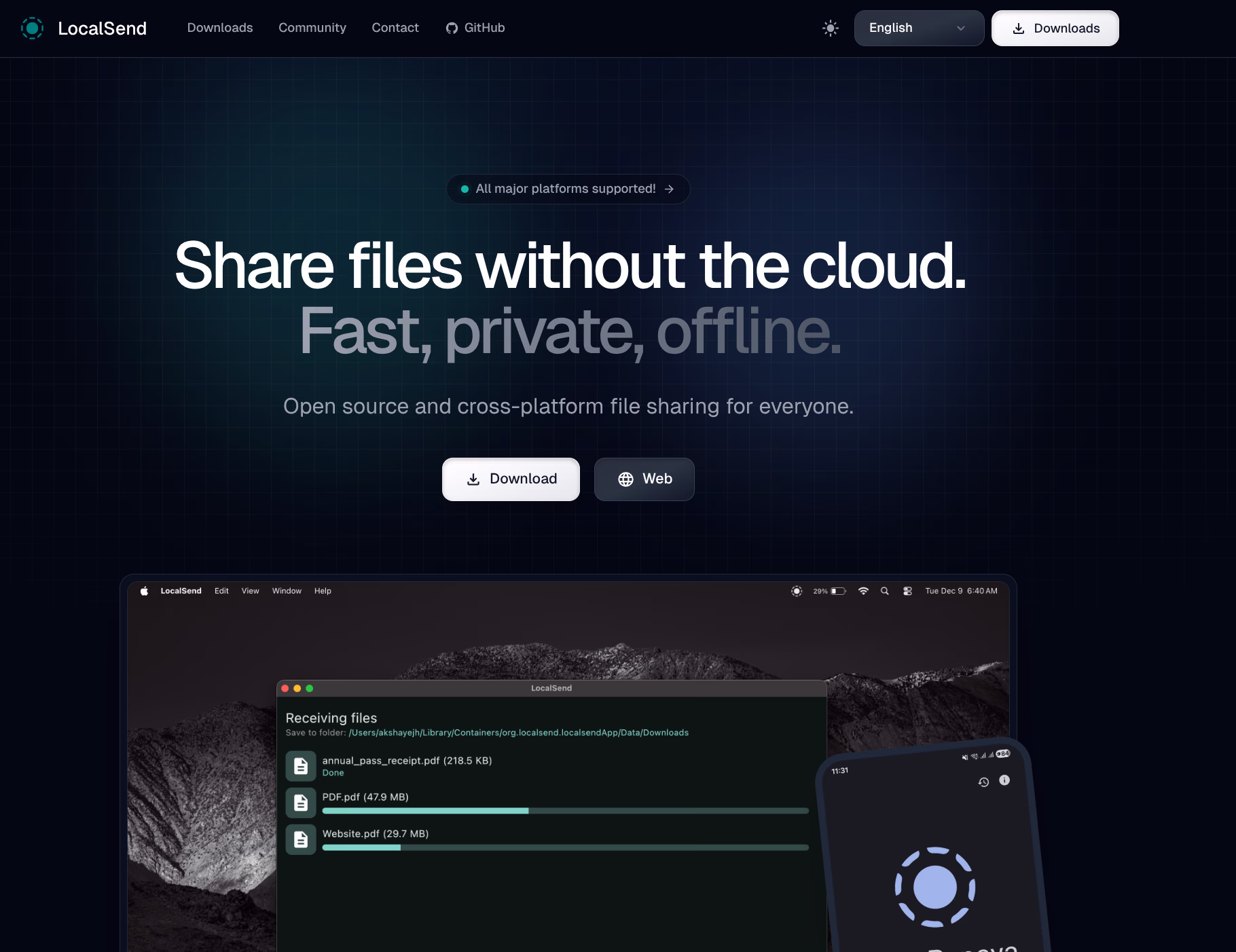 LocalSend running on the desktop