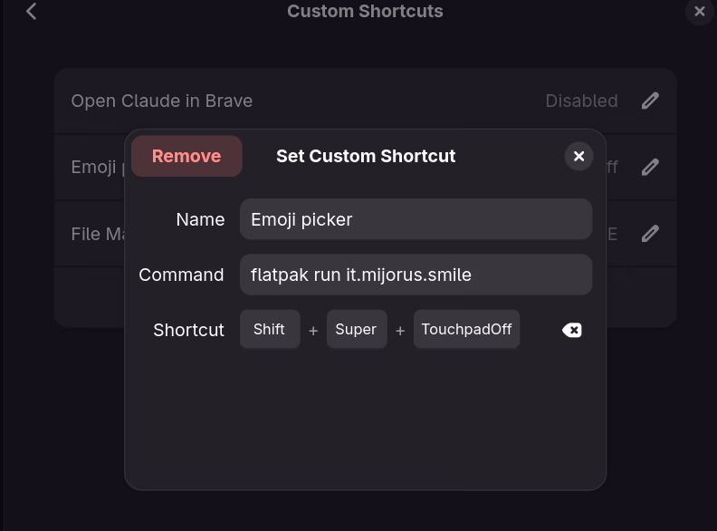 Custom shortcut dialog for Smile - Copilot key binding