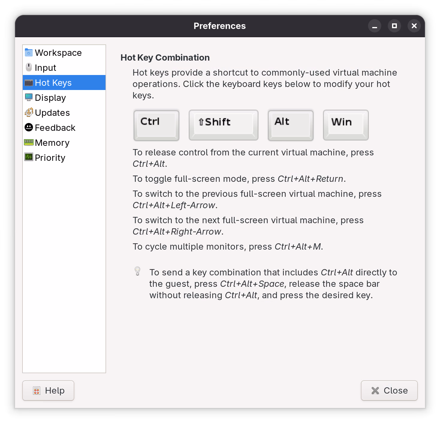 VMware Preferences - Hot Keys