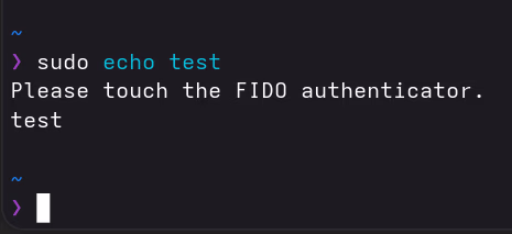 sudo echo test output showing the YubiKey touch prompt